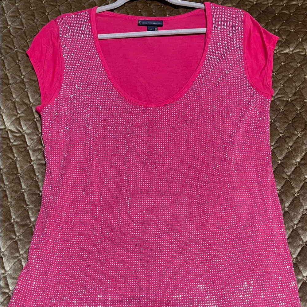 Buffalo David Bitton Hot Pink Sequin Short Sleeve Top